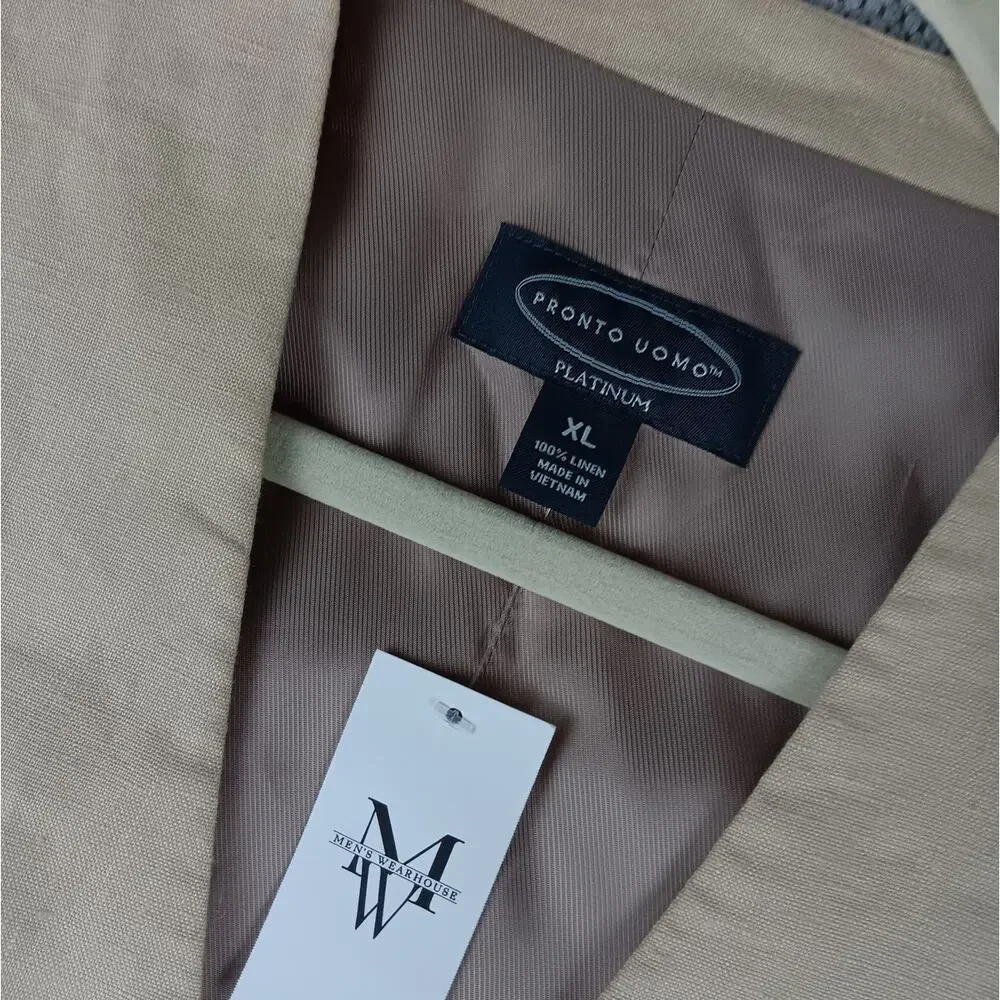 Pronto Uomo Platinum Linen Vest Mens XL Tan Dress Button Cinch‎ Mens Warehouse - Picture 6 of 13